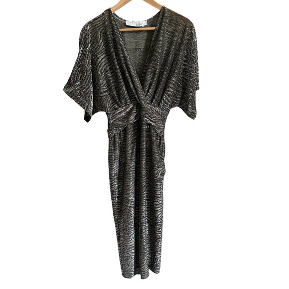 IRO 2 Volsun DISCO Metallic Midi Dress $425 Sheer Zebra Wrap Sparkly Glitter 34 - Picture 3 of 7